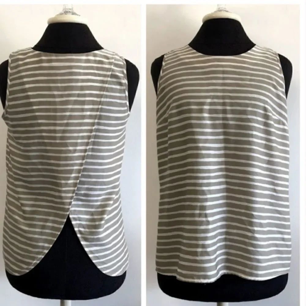J. Crew Taupe/ White Striped Crossed-Back Top size 2.